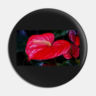 closeup macro photography of single vivid red waxy and shiny lily with long pollen laden golden center Pin