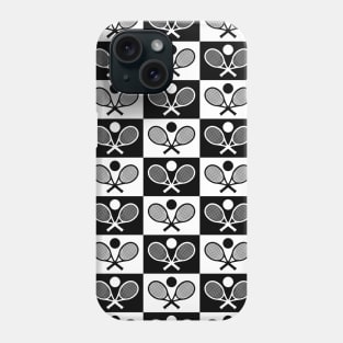 Checkered Tennis Seamless Pattern - Racket and Ball in Black and White Tones Phone Case