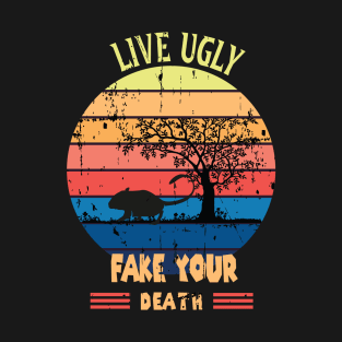 Funny Ugly Cat Vintage Live Ugly Fake Your Death  Opossum T-Shirt