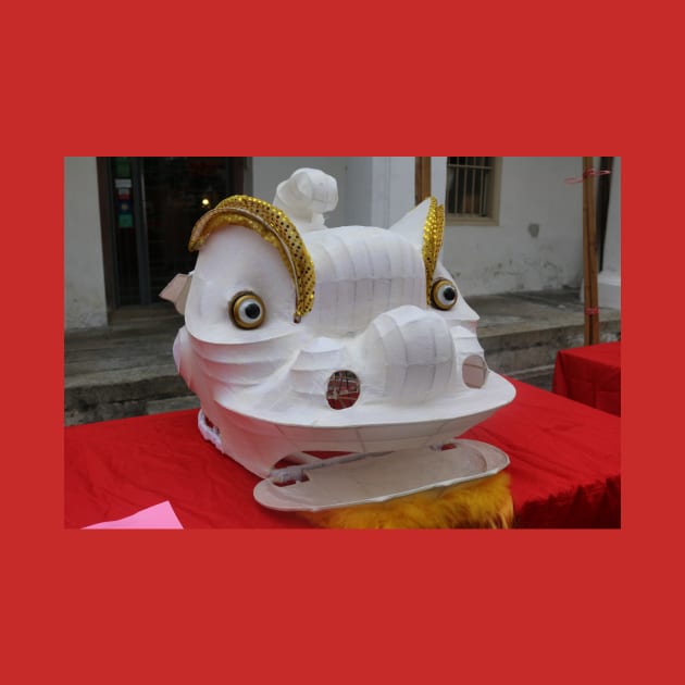 Unfinished white plastered Chinese Dragon mask on a festival by kall3bu