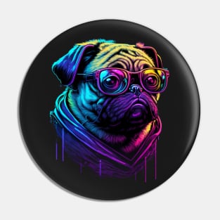 Synthwave/Retrowave neon PUG with Glasses Pin