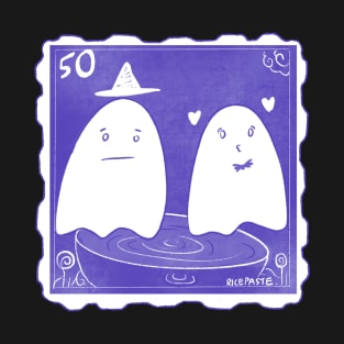 Cute Purple Ghost Couple Stamp Halloween T-Shirt