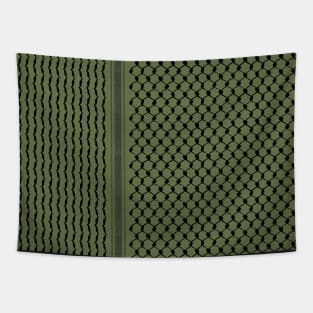 Palestinian Hatta Kufiya Folk Pattern #2-Olive Green, Palestine Arabic Traditional Keffiyeh Design Tapestry