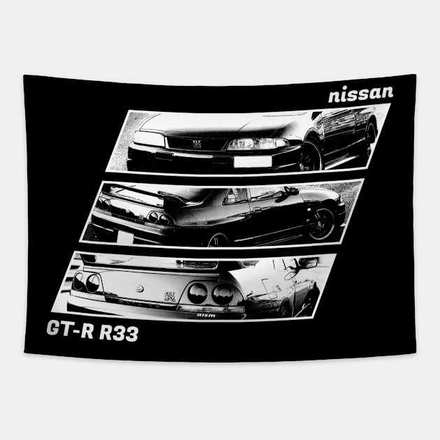 NISSAN SKYLINE GT-R R33 Black 'N White Archive 2 (Black Version) Tapestry by Cero