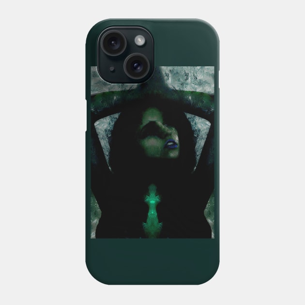 Portrait, digital collage, special processing. Beautiful but dark, like witch, woman. Tale. Green and blue. Phone Case by 234TeeUser234