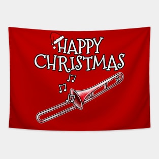 Christmas Trombone Trombonist Musician Santa Hat Xmas 2022 Tapestry