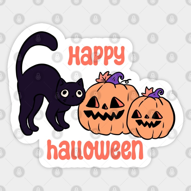 Cute Black Cat On A Halloween Pumpkin Sticker