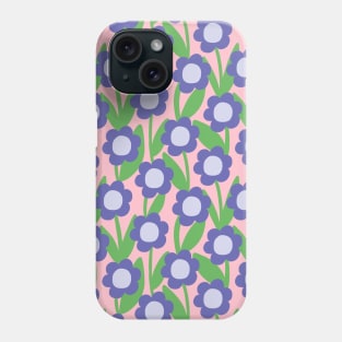 Minimal daisy flower pattern in pink and blue Phone Case