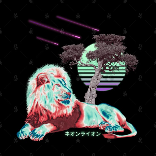 Neon Lion Vaporwave Aesthetics by Shirt Vibin