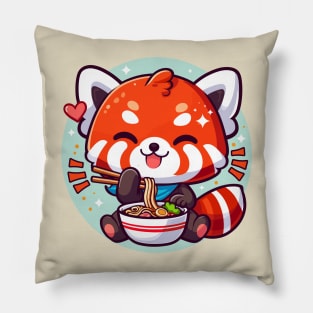 Red Panda Eating Ramen Noodle Kawaii Asian Food Lover Pillow