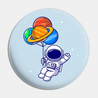 Cute Astronaut Floating With Planet balloons In Space  Cartoon Pin