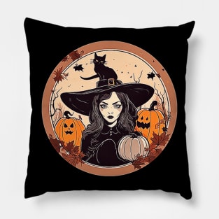 Witch With Black Cat # 6 Pillow