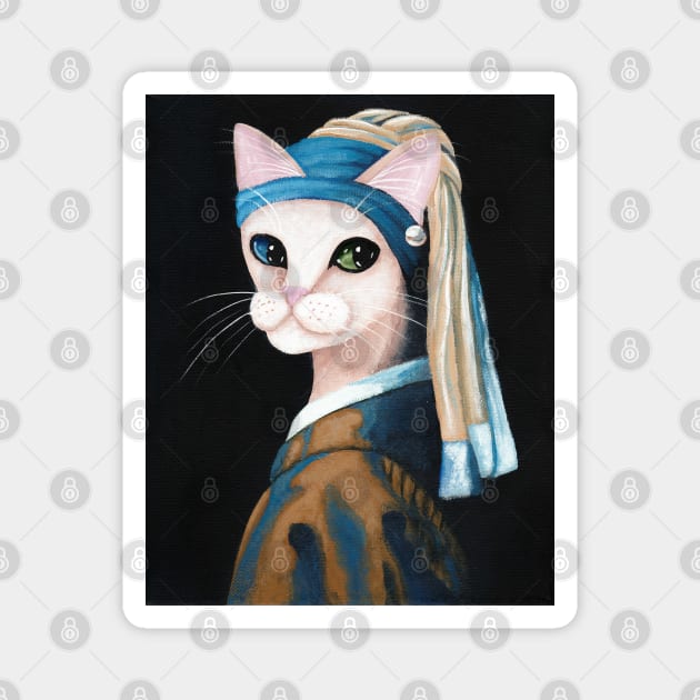 The Cat With The Pearl Earring Magnet by KilkennyCat Art