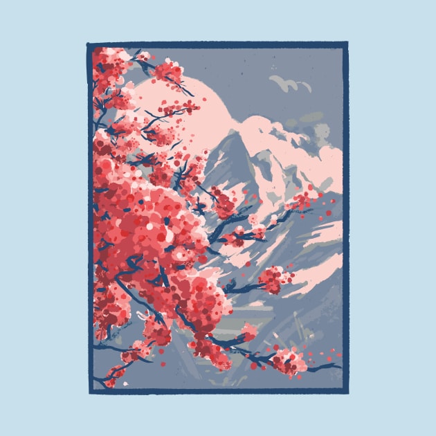 Cherry Blossoms Mountain by ExelanArt