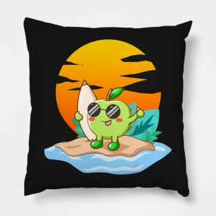 Surfer Apple Kawaii Character Funny Summer Beach Surfing Pillow