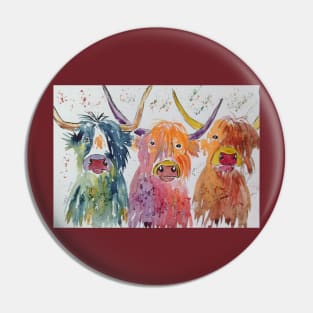 Three funny colourful Highland Cows Pin