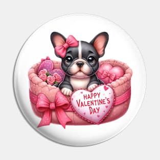 Valentine French Bulldog in Bed Pin