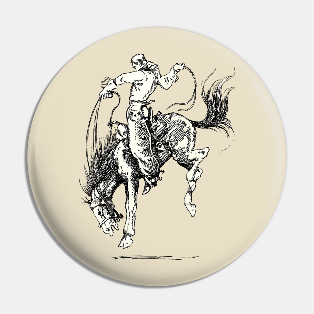 Black and White Cowboy Riding Horse Tattoo Traditional Pin TeePublic