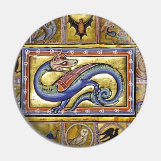 MEDIEVAL BESTIARY,SCITALIS LEGENDARY SERPENT, FANTASTIC ANIMALS IN GOLD RED BLUE COLORS Pin