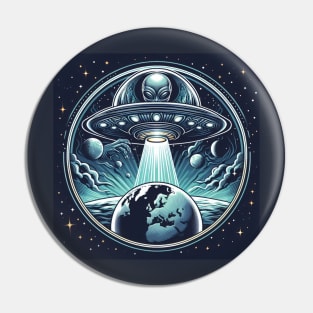 Grey Aliens in a UFO Pin