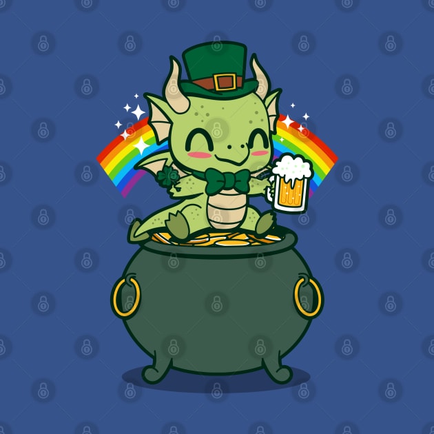 Lucky Irish Dragon Kawaii Saint Patrick Day Dragon  Drinking Beer by BoggsNicolas