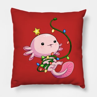 Holiday Glow: Axolotl's Christmas Lights Pillow