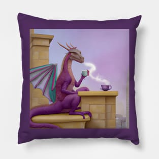 Purple Dragon Drinking Coffee Pillow