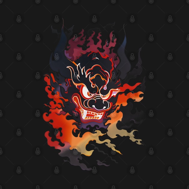 Traditional Oni Mask In Flames by ArtisanEcho