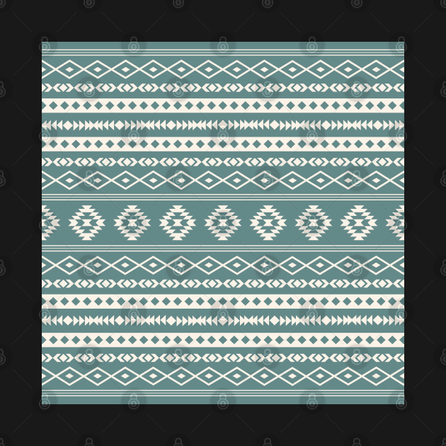 Aztec Cream on Teal Mixed Motifs Pattern by NataliePaskell