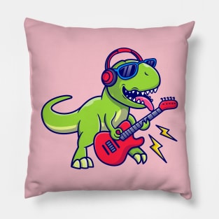 Cute Dinosaur Playing Guitar Music Cartoon Pillow