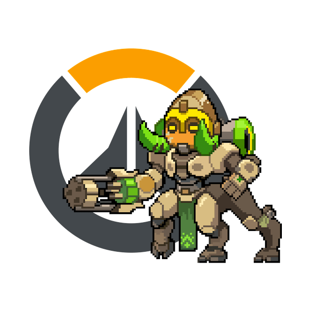 Overwatch - Orisa pixel w/ Logo by wyckedguitarist