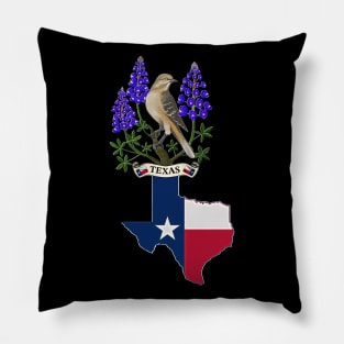 Texas state mockingbird and bluebonnet flower Pillow