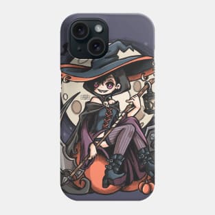 Magic witch with scythe on a pumpkin Phone Case