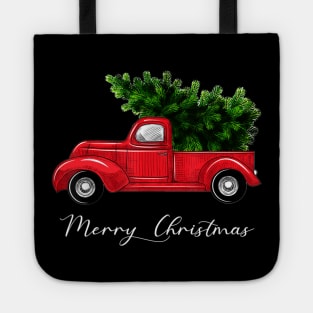 Merry Christmas Retro Vintage Red Truck Tote