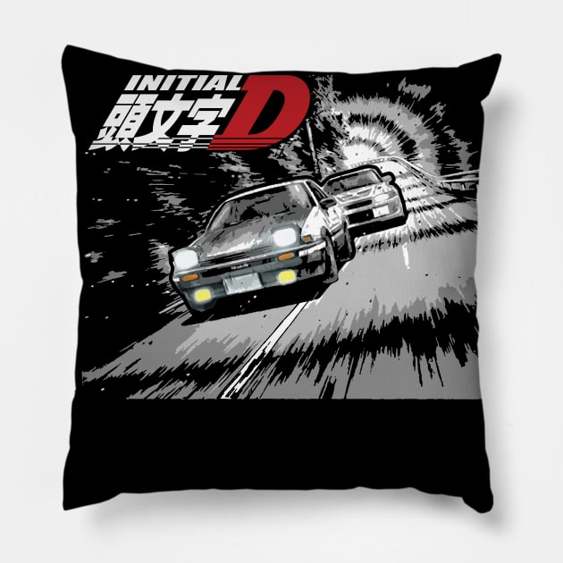 AE86 Corolla vs evo 5 Tandem mountain  Drifting Racing Pillow by cowtown_cowboy