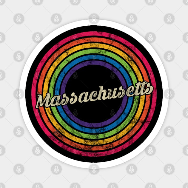 Massachusetts - Retro Rainbow Faded-Style Magnet by MaydenArt