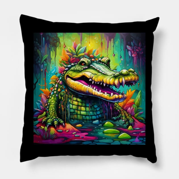 Vibrant Visions (Crocodile) Pillow by Morrigan Austin