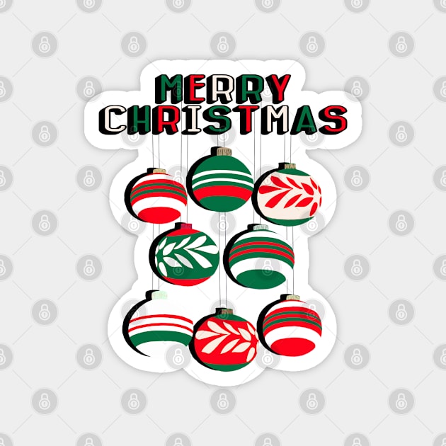 Merry Christmas Baubles in Tradition Red and Green Colours Magnet by OneThreeSix