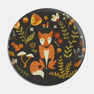 Foxes in an Autumn Garden Pin