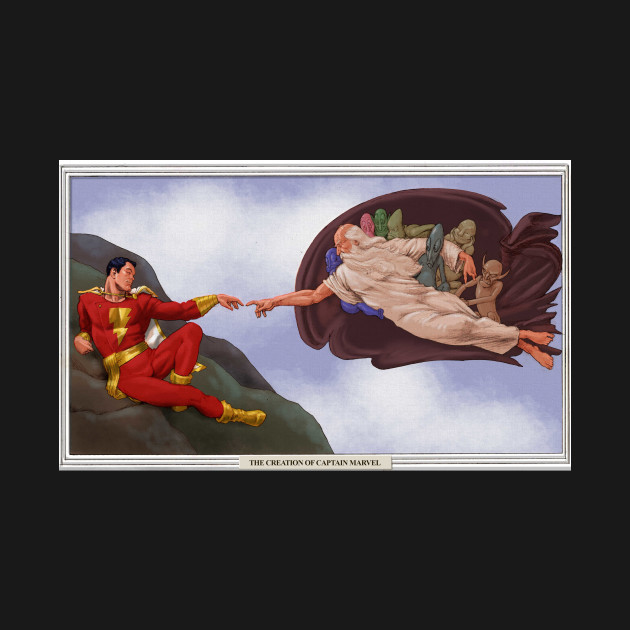 Disover The Creation of Captain Marvel after Michaelangelo - Shazam - T-Shirt