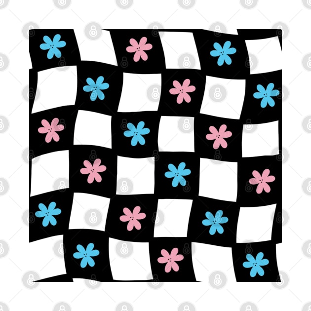 Floral Checker Board - Trans Pride by JuneNostalgia