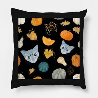 Devious Cats with Halloween Harvest Pumpkins Party Style Pattern Pillow