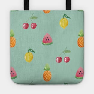 Turquoise Watercolor Fruit Pattern Tote