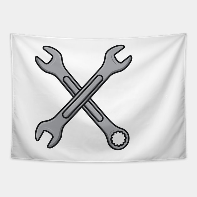 Wrench tool and Metric Spanner Wrench vector illustration. Mechanic working tools equipment objects icon concept. Wrench and Metric Spanner tool in cross sign vector design Tapestry by AlviStudio