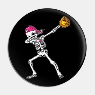 Dabbing Skeleton Softball Funny Girls Halloween Gift Pin