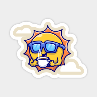 Cute Cool Sun Drink Coffee Cartoon Magnet