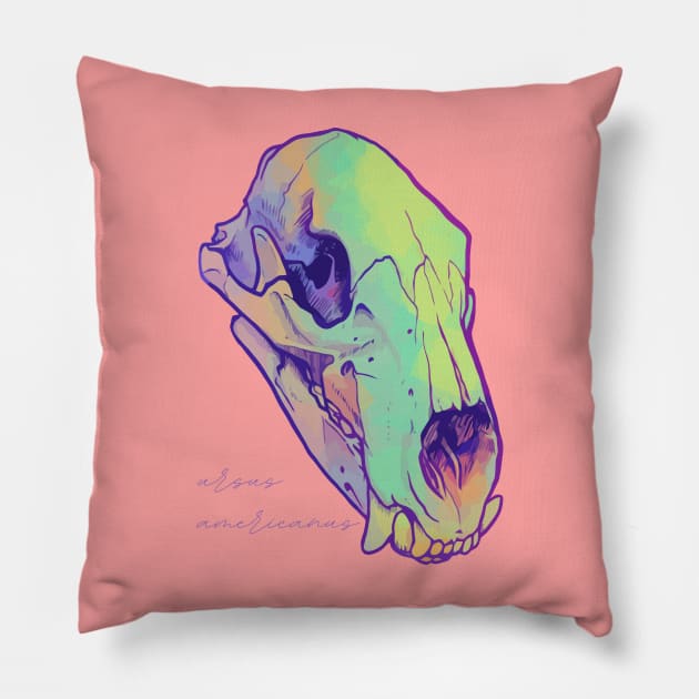 Black Bear Skull - Vaporwave Pillow by Nat Rodgers 