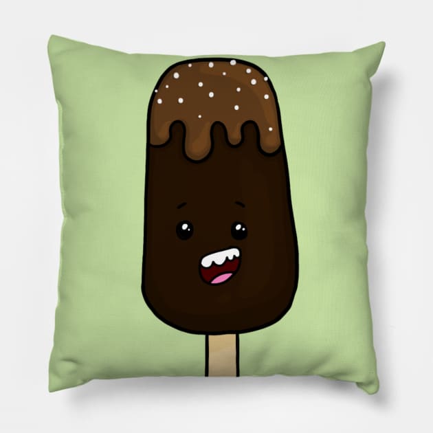 Dark Chocolate Kawaii Ice Cream Treat with Caramel Drizzle Pillow by Fun4theBrain