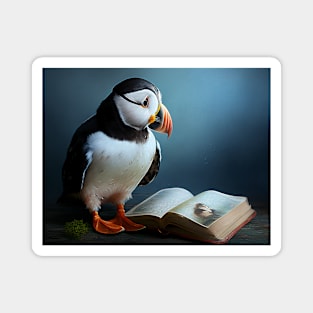 Cute Puffin Reading a Book Magnet