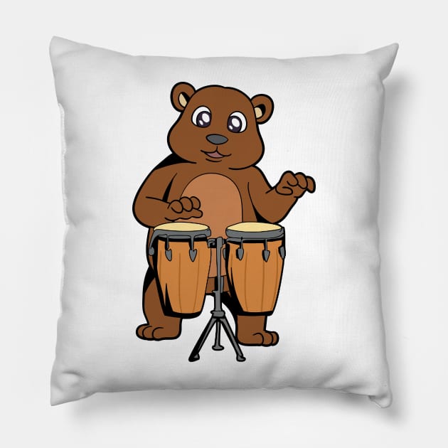 Comic bear plays percussion Pillow by Modern Medieval Design